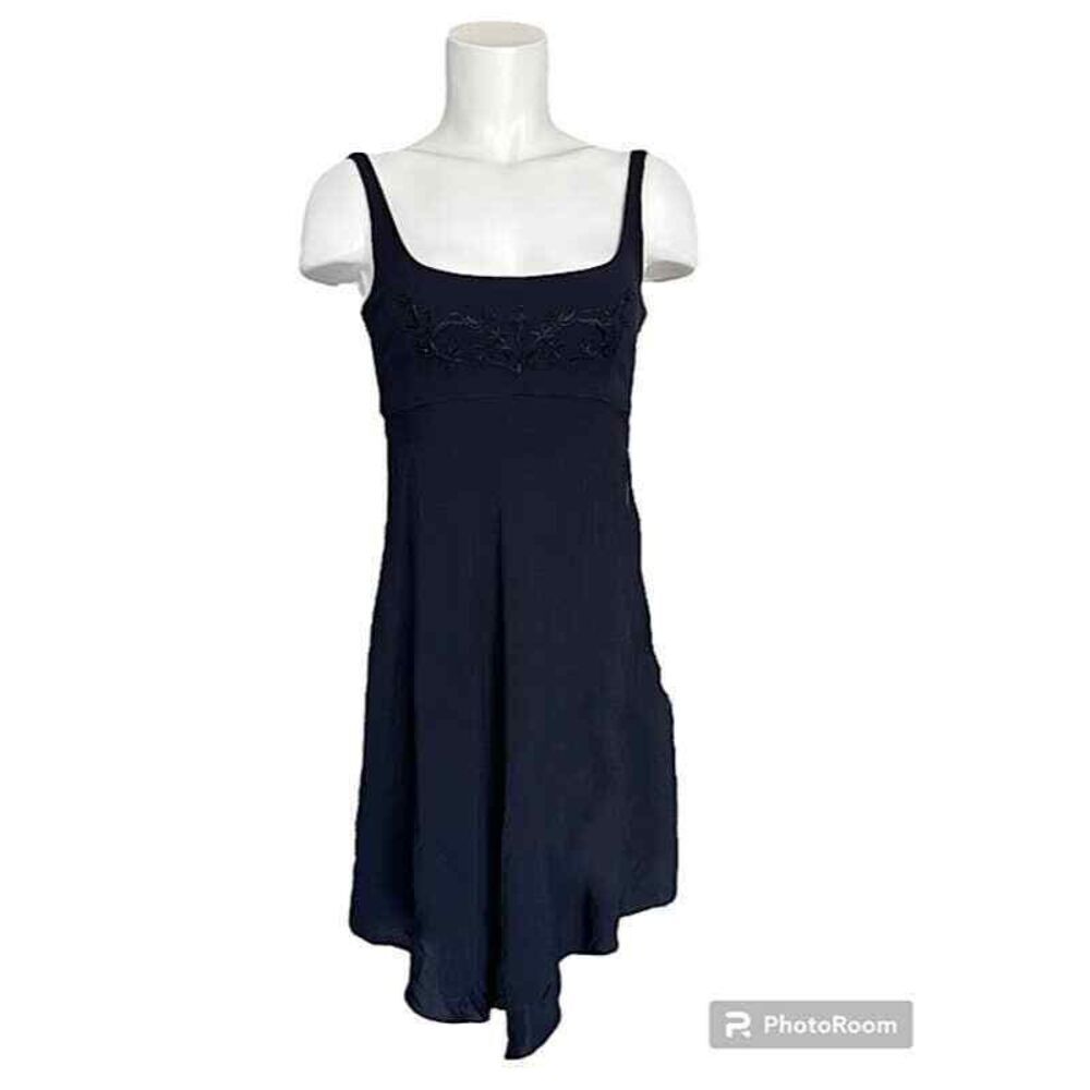 Tahari Elie Black Silk Floral Embroidered Empire Dress Sleeveless Dance Sz 2